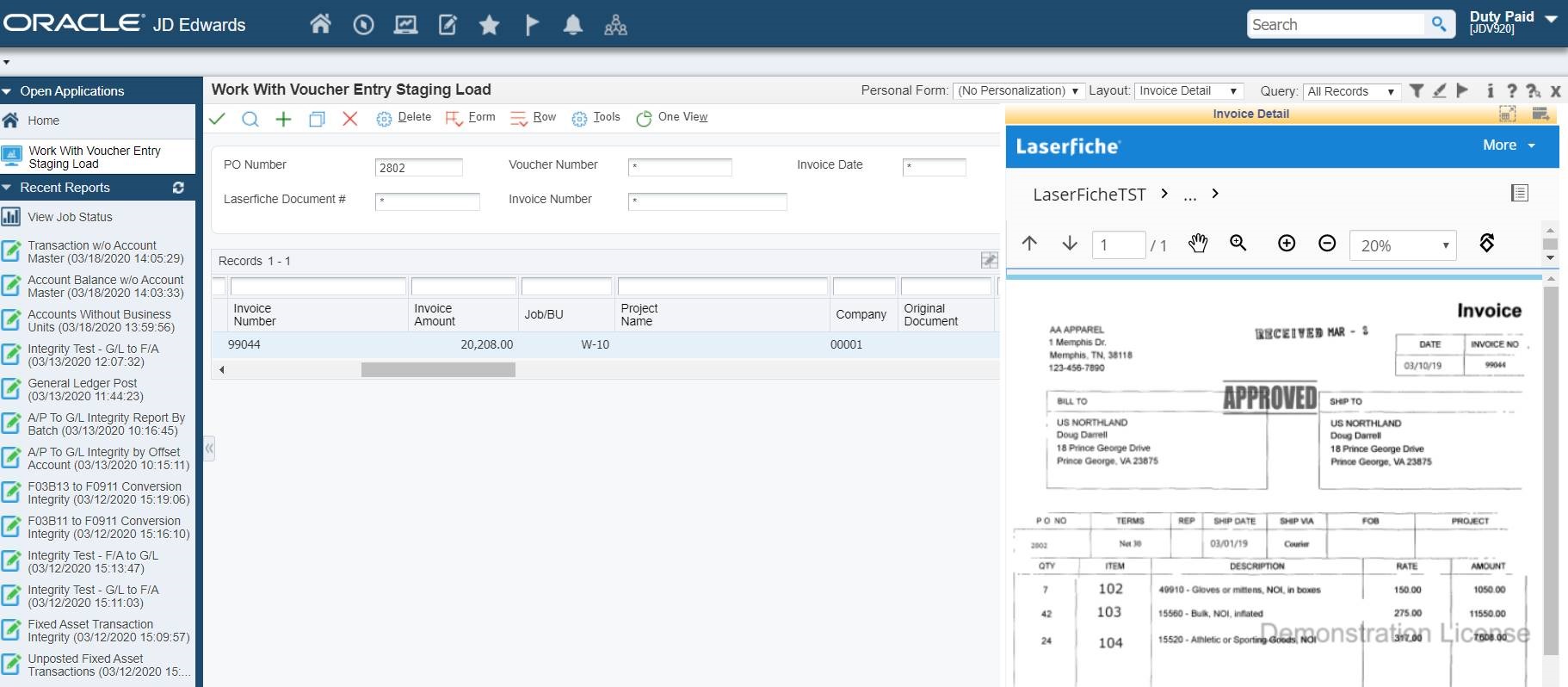 JD Edwards-Laserfiche Integration Screenshot 0