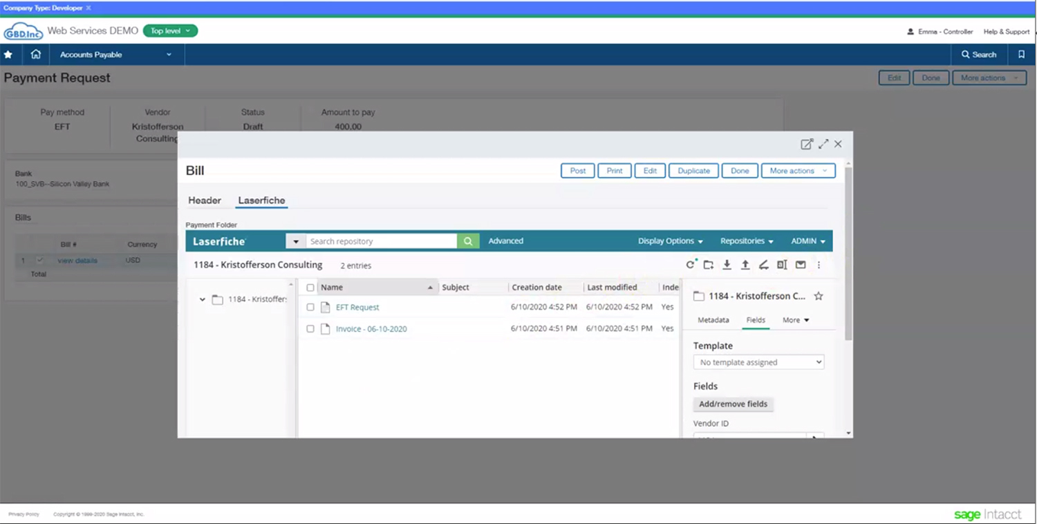Intacct/Laserfiche Integration with Workflow Activities Screenshot 0