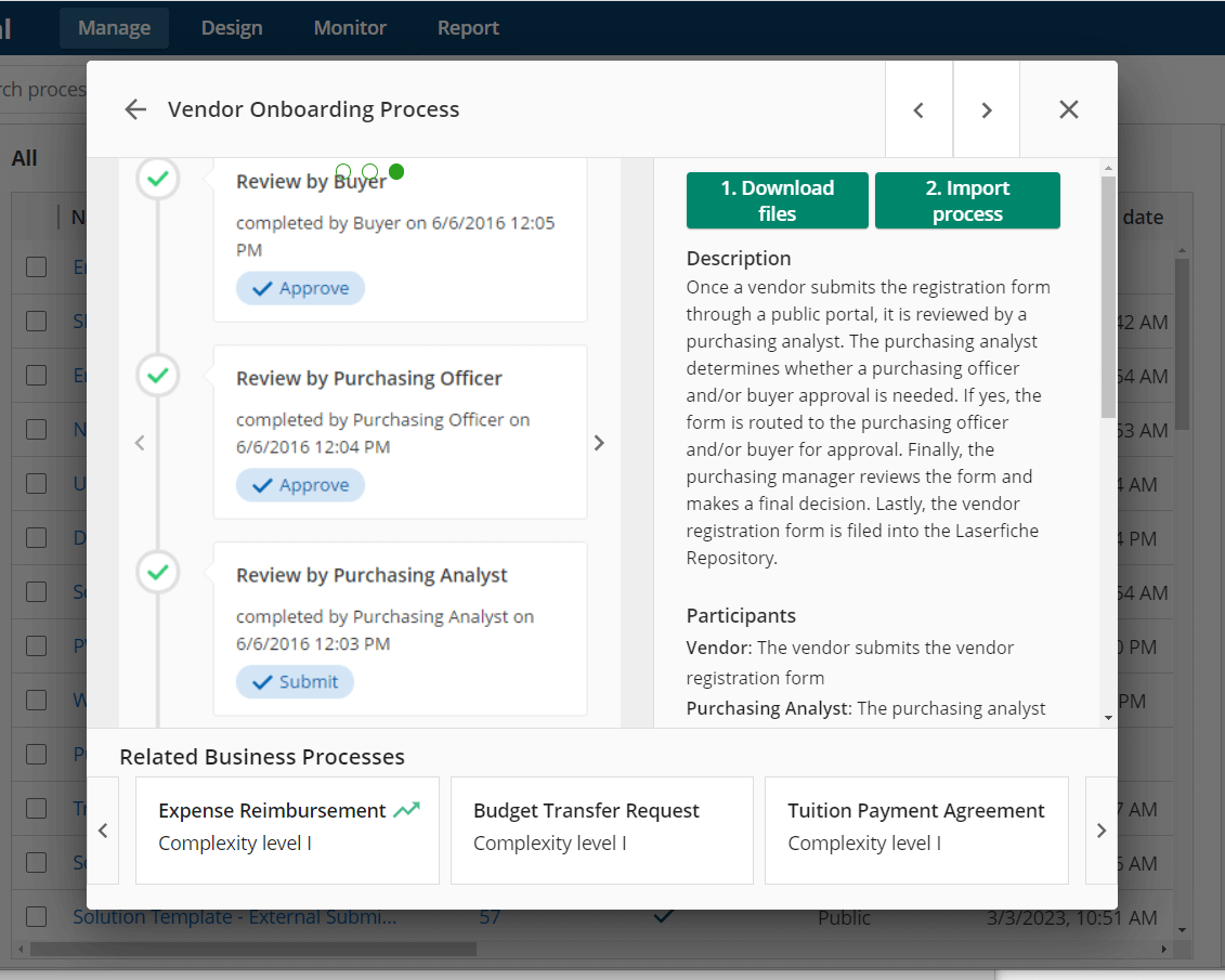 A template for Vendor Onboarding Process in the Laserfiche in-product Solution Marketplace