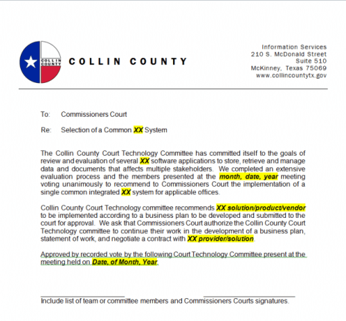 Collin County Memo of Understanding