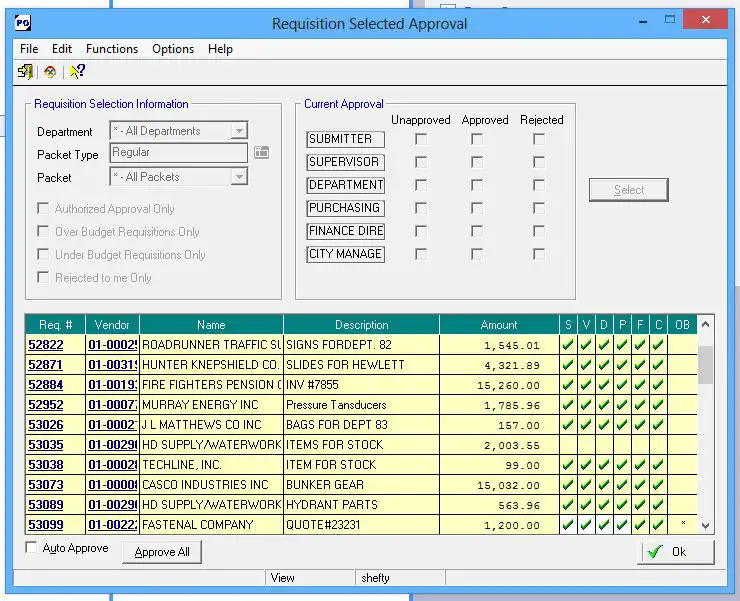 The clerk approves the invoice with information provided during the invoice submission process