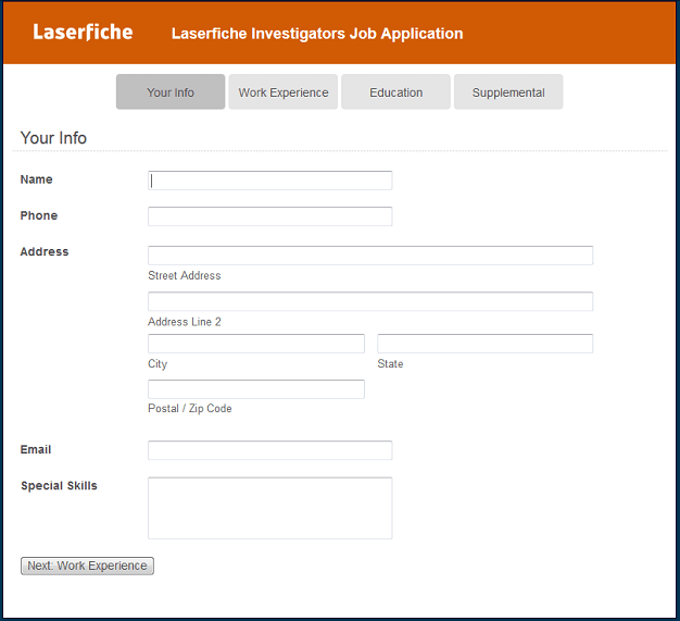 A simplified electronic job application form.