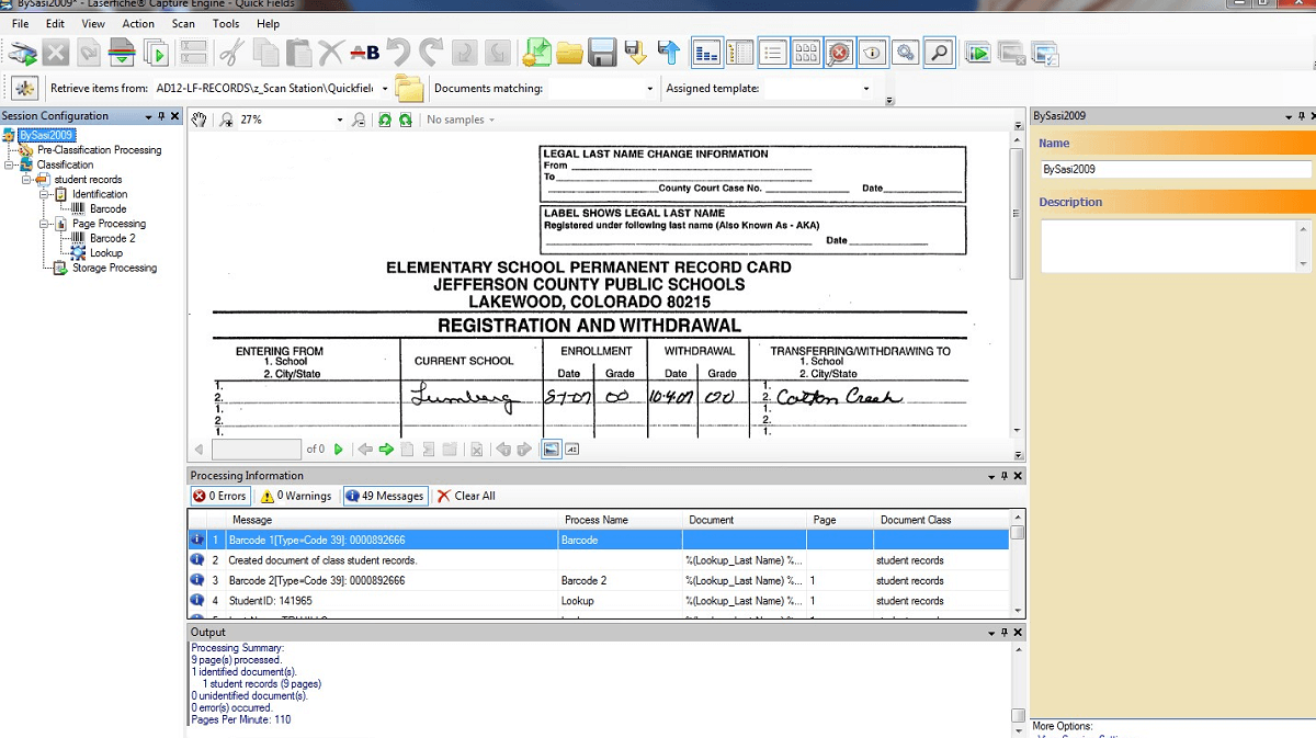 Adams Student Record Documents