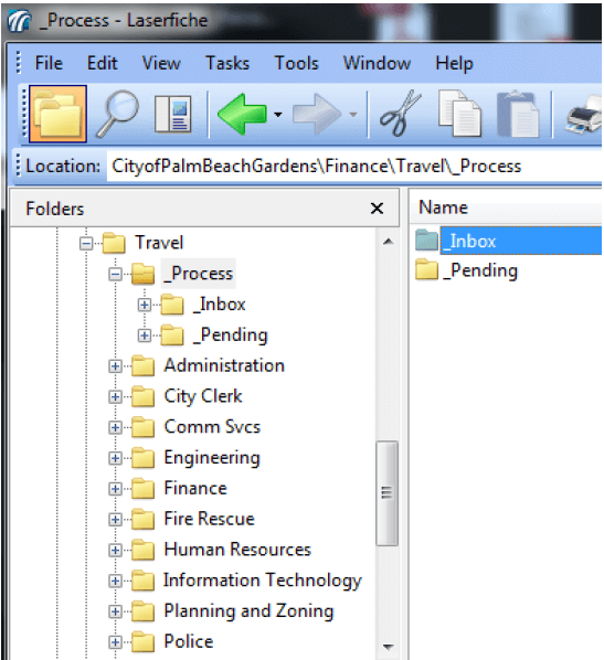 Palm Beach Gardens “Travel Process Inbox”