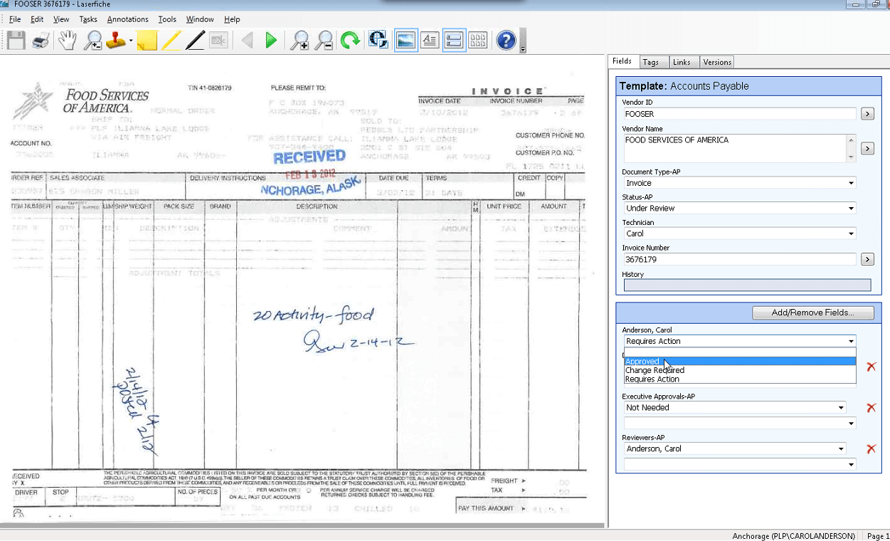 Food Services of America Invoice