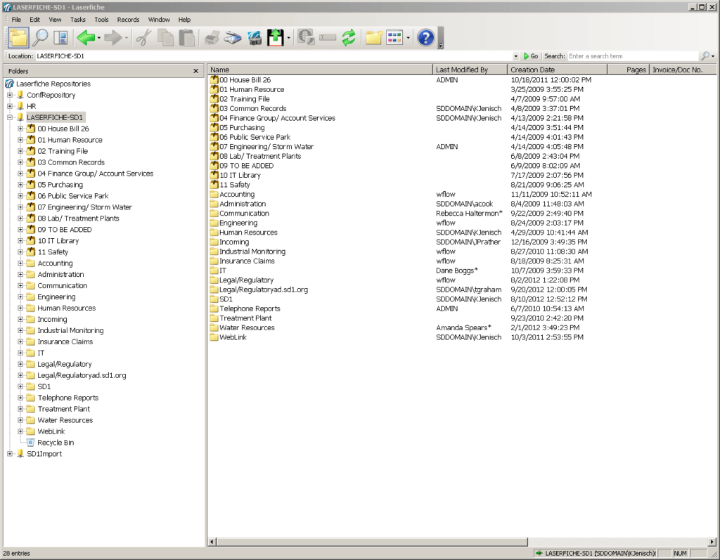 Application window featuring the Laserfiche repository.