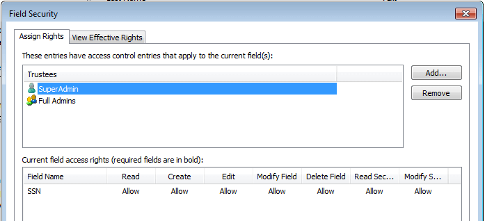 Security on the Social Security Number (SSN) field for administrative users.