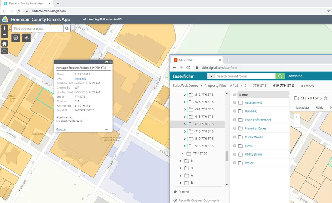Screenshot of Laserfiche with ArcGIS