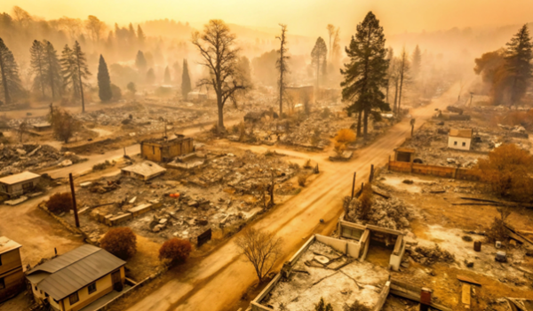 Buildings damaged by wildfires.