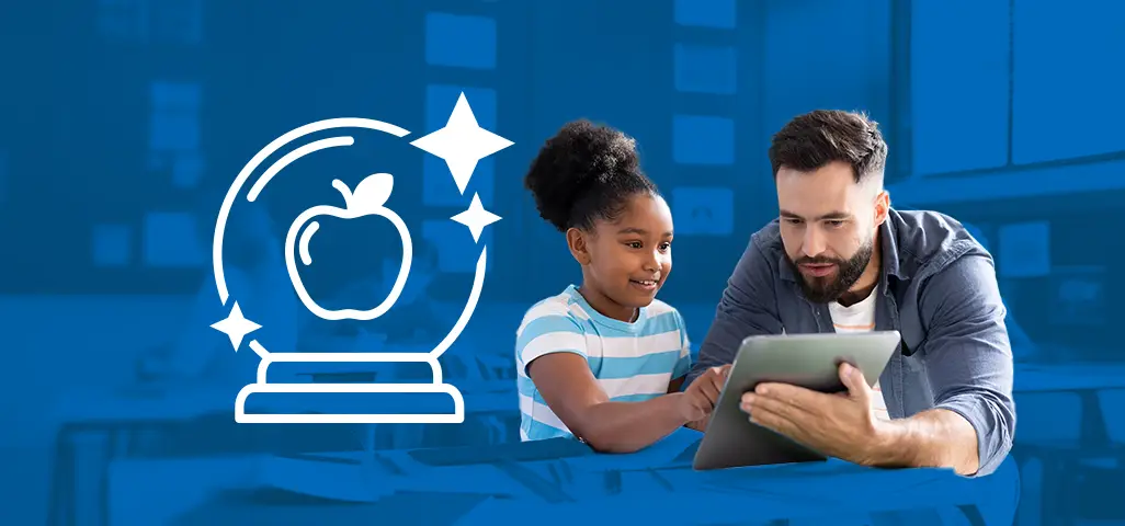 Teacher helping student with tablet